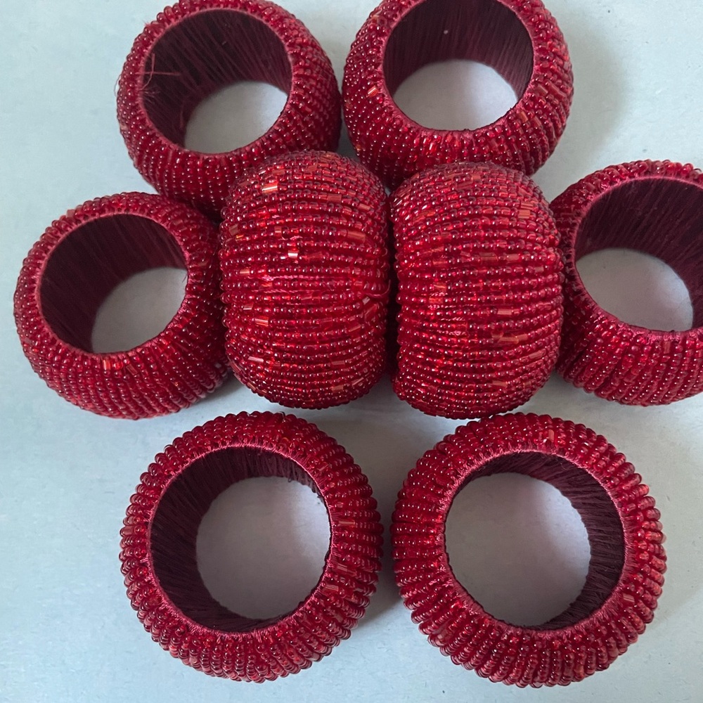 EUC Colorful Red Beaded Napkin Rings | Set of 8
